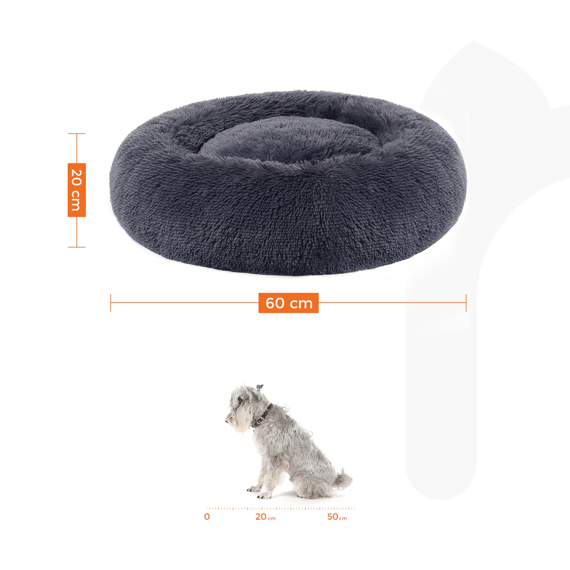 Kutyafekhely bolyhos puha kör alakú, 60 cm, sötétszürke